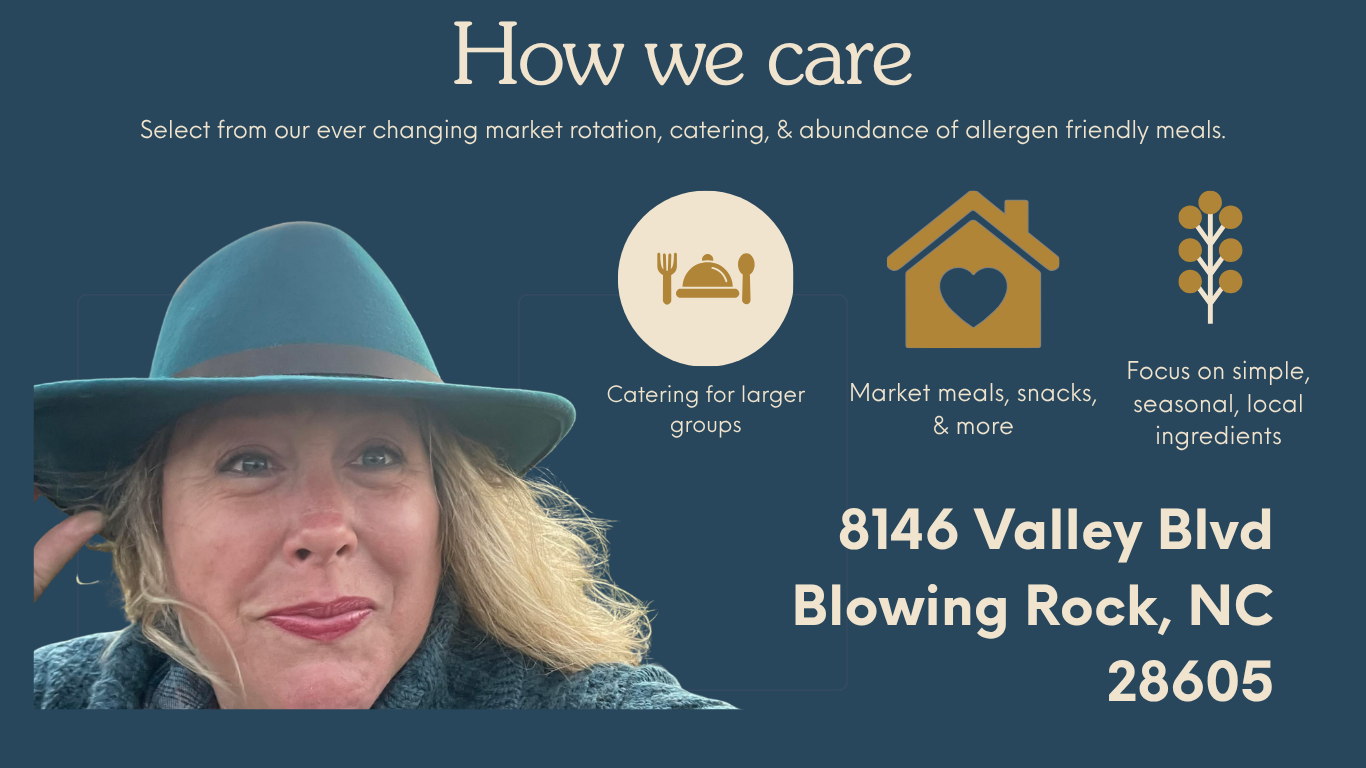 How we care: market meals, catering, allergen-friendly foods, and the Moondance Market address.