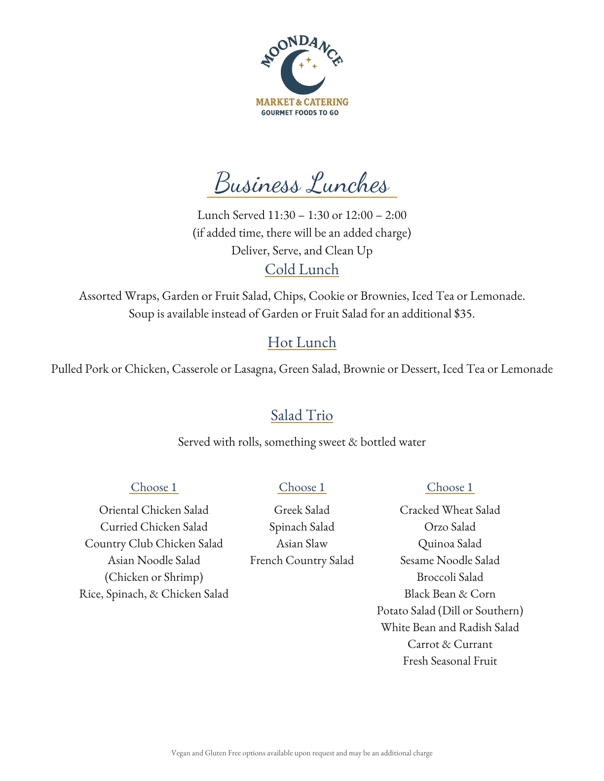 Business Lunches Sample catering sample menu