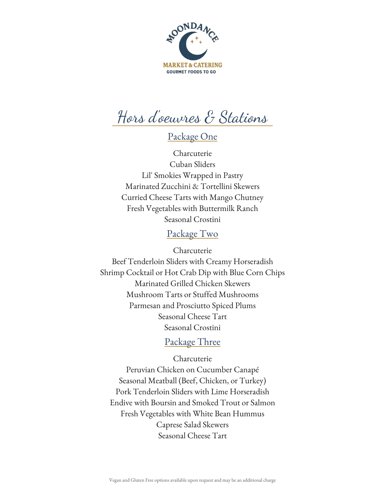 Hors d'oeuvres and Stations catering sample menu